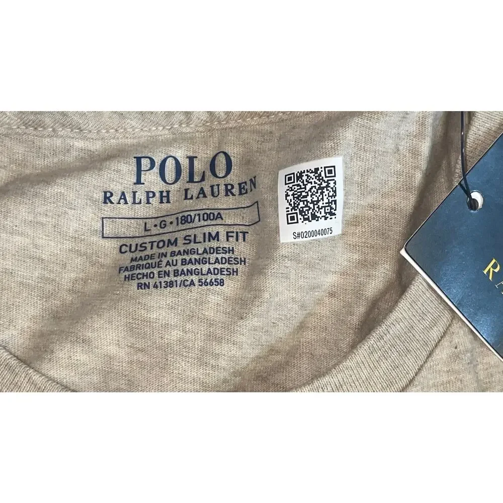 Polo Ralph Lauren Men's L Custom Slim Fit Light Brown Heather T Shirt NWT